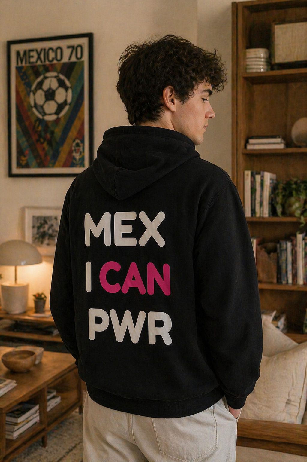 Hoodie Print Mexican PWR Negro con Blanco