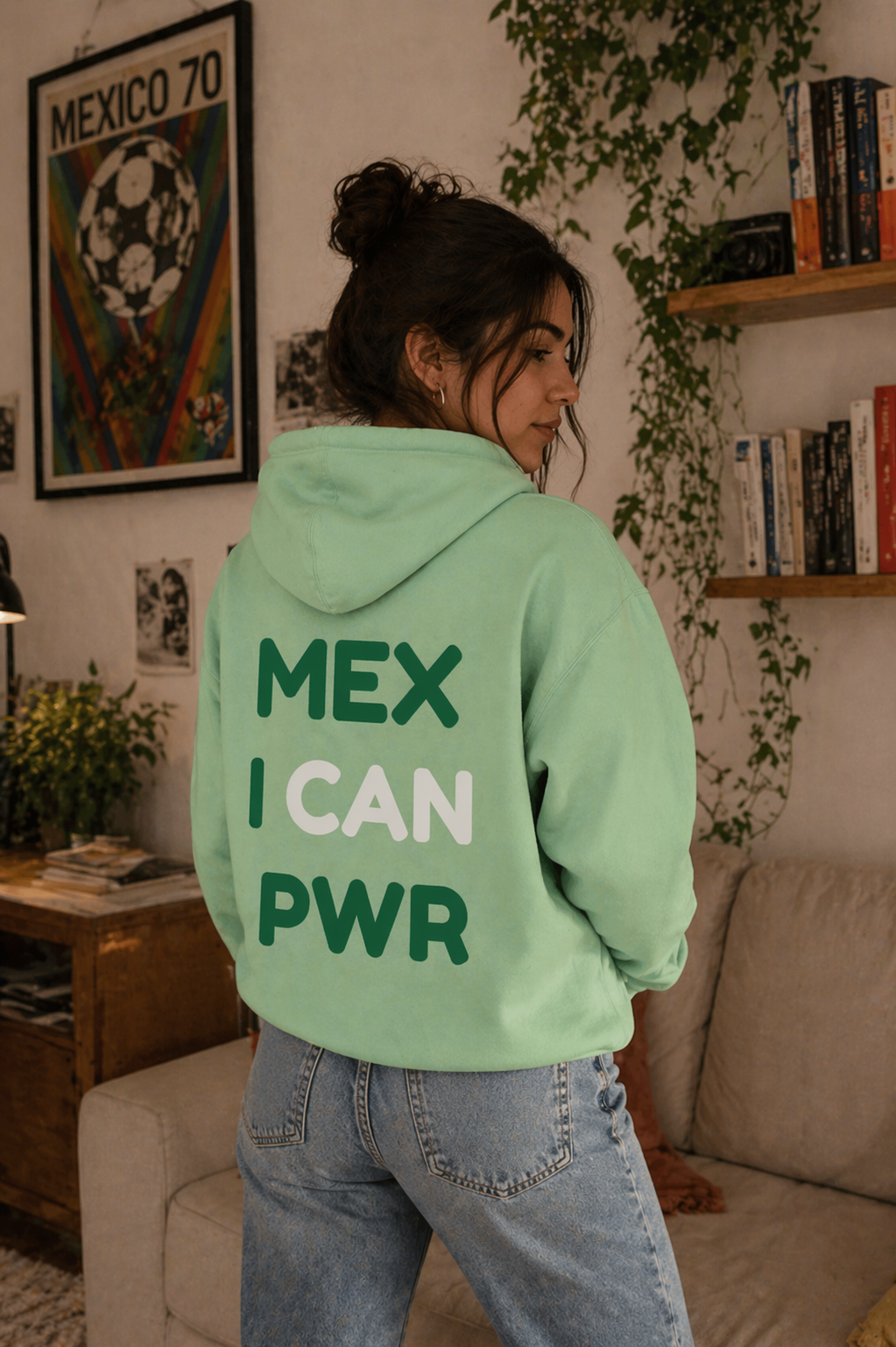 Hoodie Print Mexican PWR Verde Menta con Verde