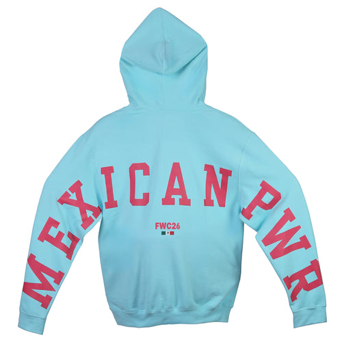 Hoodie MEXICAN POWER Azul Aqua con Rosa