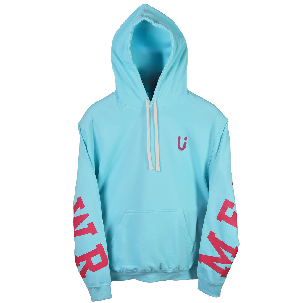 Hoodie MEXICAN POWER Azul Aqua con Rosa