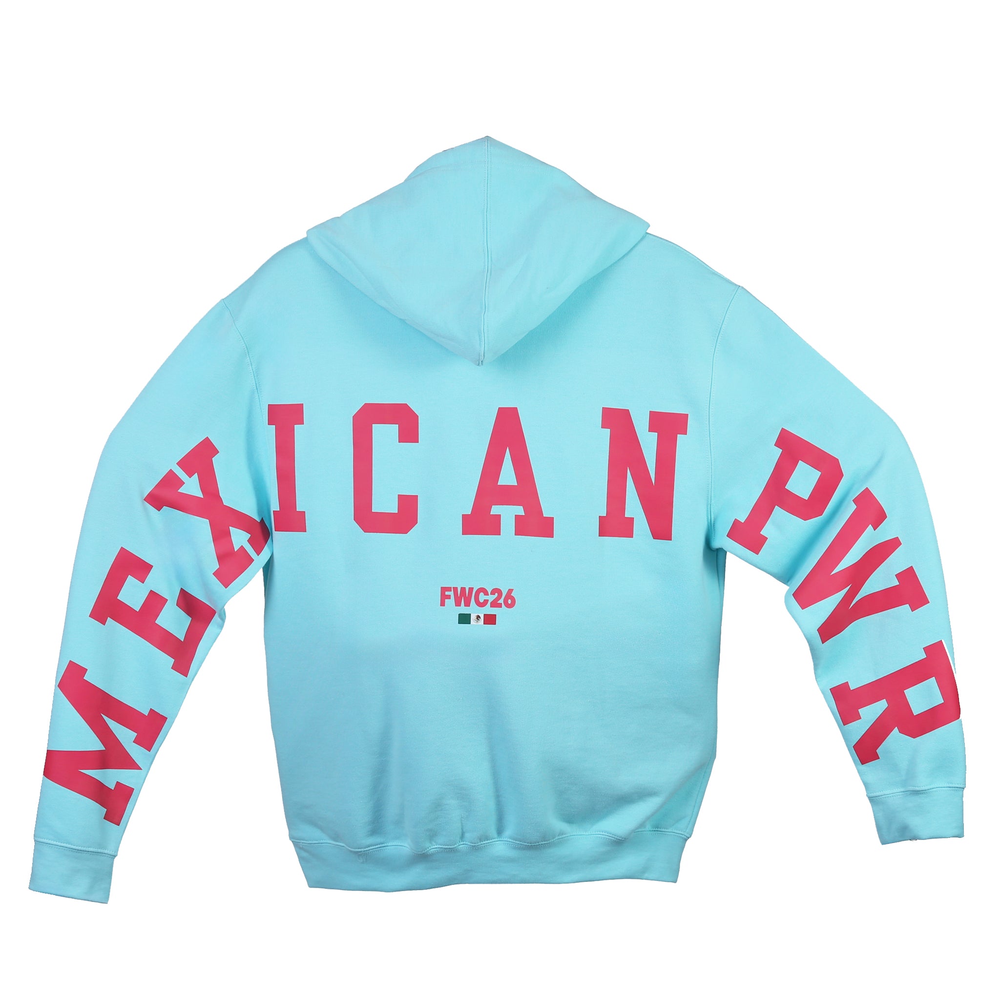 Hoodie MEXICAN POWER Azul Aqua con Rosa