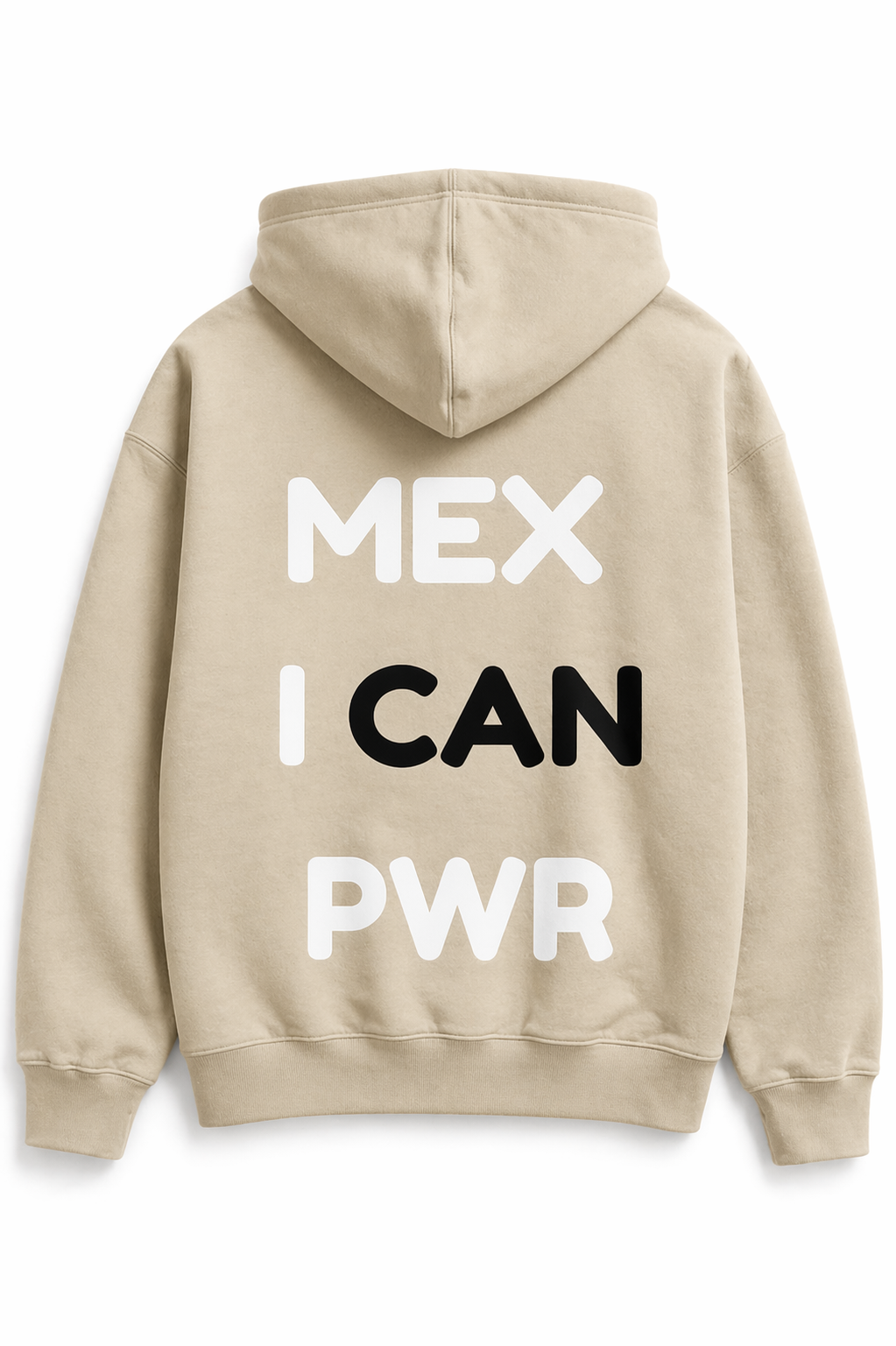 Hoodie Print Mexican PWR Beige con Negro